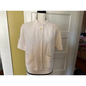 St. John Cream Classic Short Sleeve Suit Jacket Boucle Epaulettes sz 12